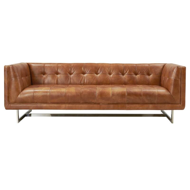 Taylor Contemporary Tufted Sofa - Light Brown Leather