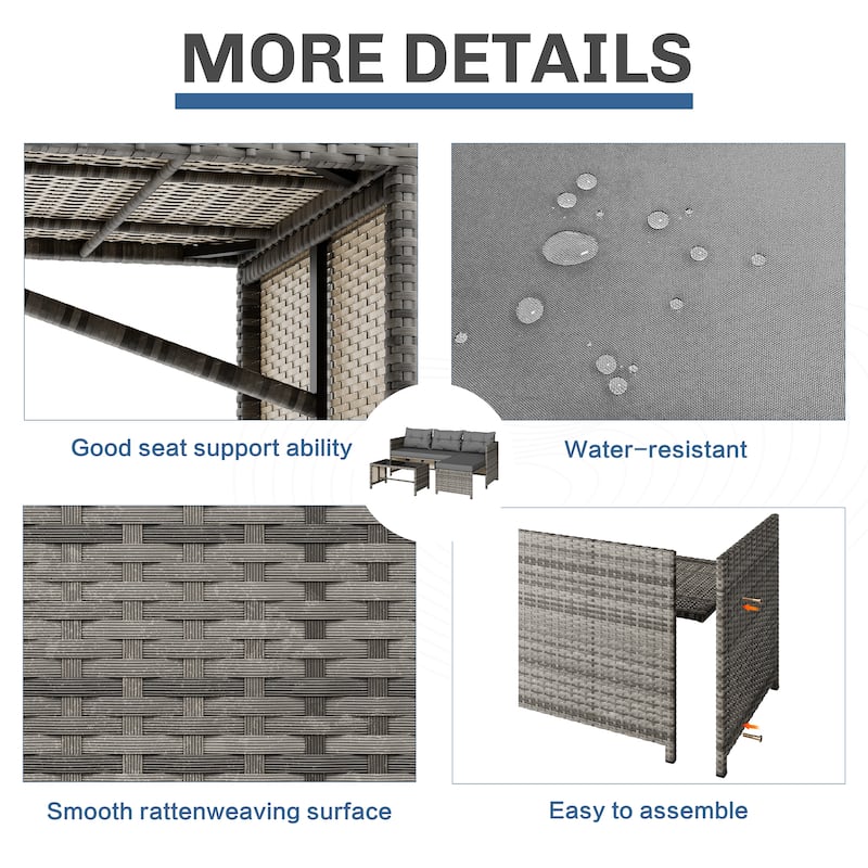 3-Piece Outdoor Wicker Sectional Sofa Set, Patio Furniture with Chaise Lounge & Coffee Table - N/A