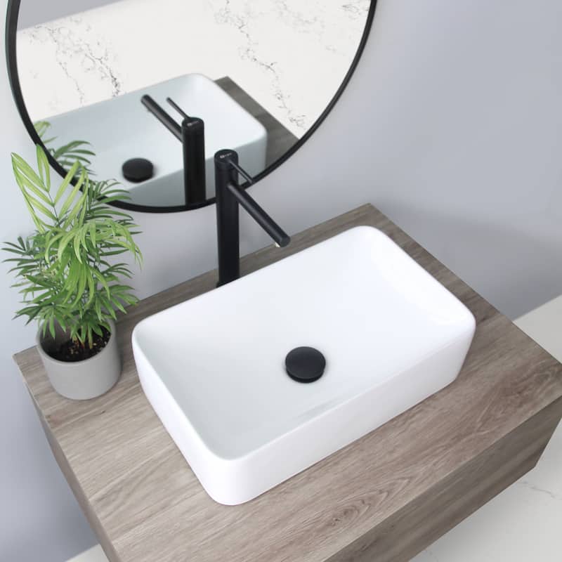 STYLISH 19"W x 11.5"D White Rectangular Vessel Sink