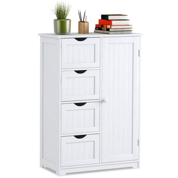 Shop Costway Wooden 4 Drawer Bathroom Cabinet Storage Cupboard 2 Shelves Overstock 19817490
