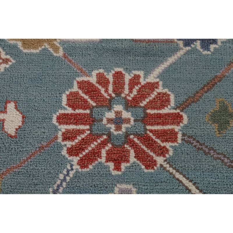 Floral Blue Oushak Oriental Area Rug Hand-Knotted Wool Carpet - 8'1"x 9'11"