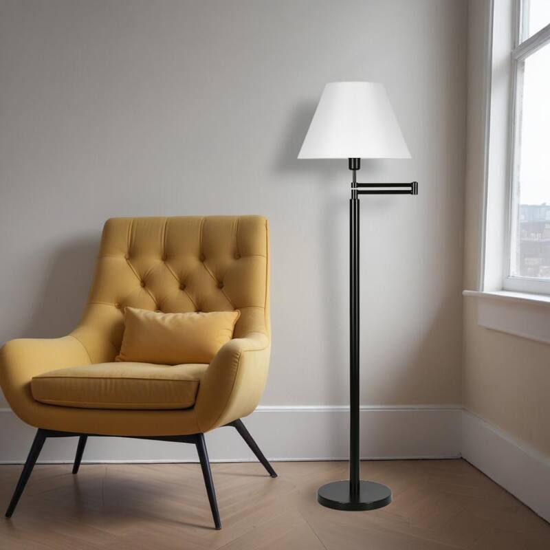 62" Modern Swing Arm Floor Lamp with Linen Shade and Rotary Switch Metal Base for Living Room - 62”H x 26”W x 16”D