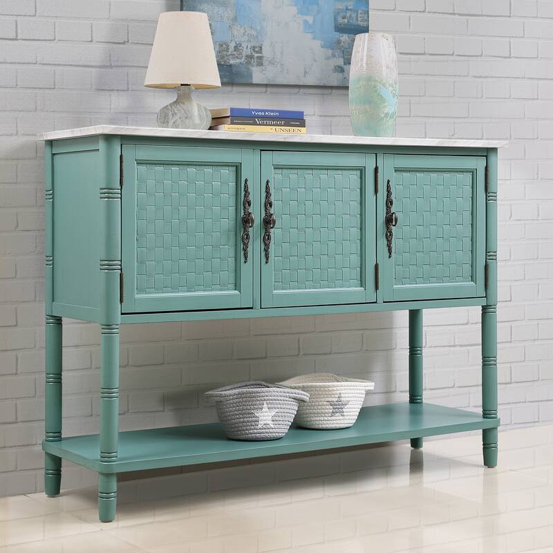 47'' Entryway Table with artificial stone look tabletop(clearance) - Green