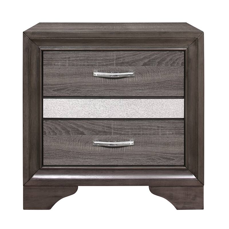 Glamorous Two-Tone Nightstand Hidden Jewelry Drawer Polish Chrome Bar Bedroom Furniture