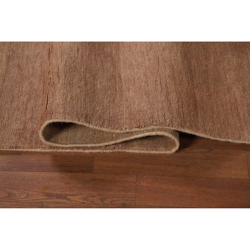 Brown Solid Gabbeh Oriental Runner Rug Hand-Knotted Wool Carpet - 3'0"x 12'9"
