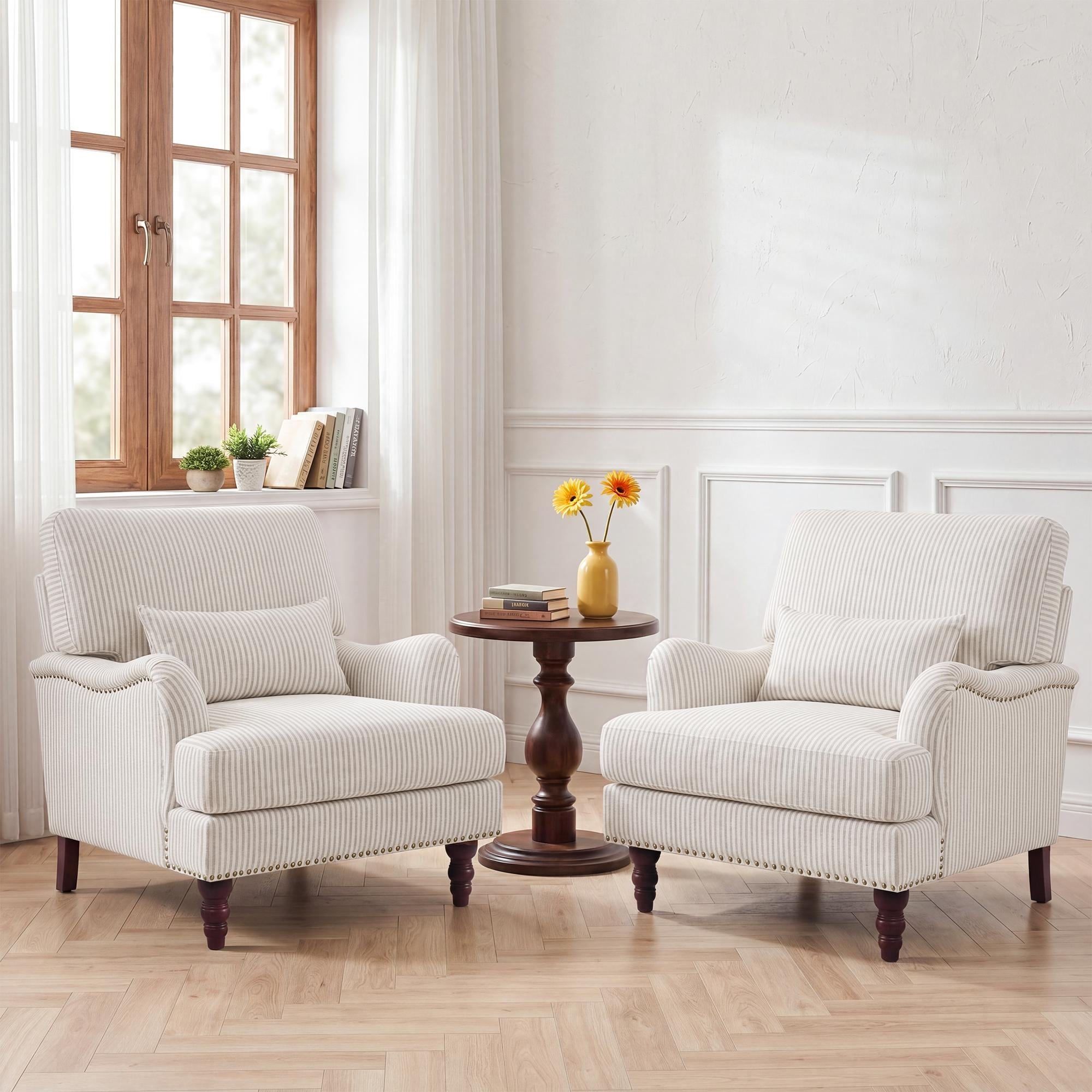 Mid-Century Modern 2 Set Upholstered Armchair with Nailhead Trim