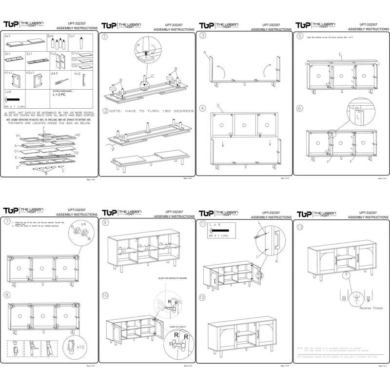 64 Inch James TV Stand Console, 2 Arch Glass Door Cabinets & Shelves, Walnut Brown Mango Wood