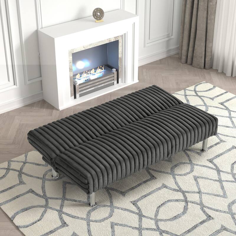 Furniture of America Draper I Modern Chenille Channel Tufted Fabric Futon Sofa Bed