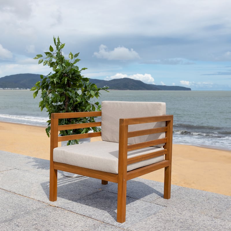 SAFAVIEH Maliyah Outdoor Arm Chair with Cushion - 26W x 26D x 26H - Natural/Light Grey