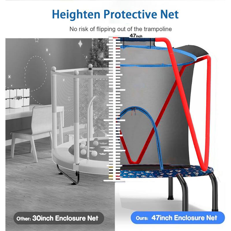 66" Trampoline for Kids Toddler Indoor Outdoor Small Trampolines for Baby with heighten net No-Gap Design for Kids