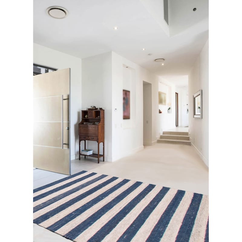ECARPETGALLERY Braid weave Sienna Grey, Navy Wool Rug - 4'0 x 5'10