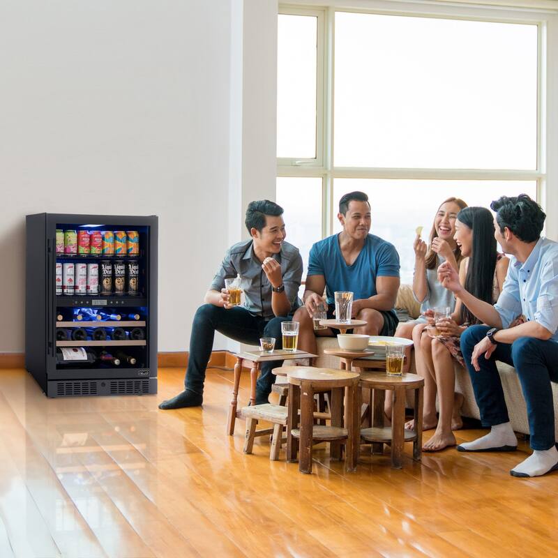 Newair Wine and Beverage Splitshelf Refrigerator, 24 Bottles and 100 Cans, Splitshelf Built-in Counter or Freestanding Fridge