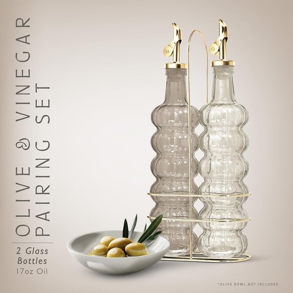 dimension image slide 4 of 20, COOK WITH COLOR Glass Olive Oil Bottle Dispenser - 2 Pack- 17oz Oil and Vinegar Carafe Decanter