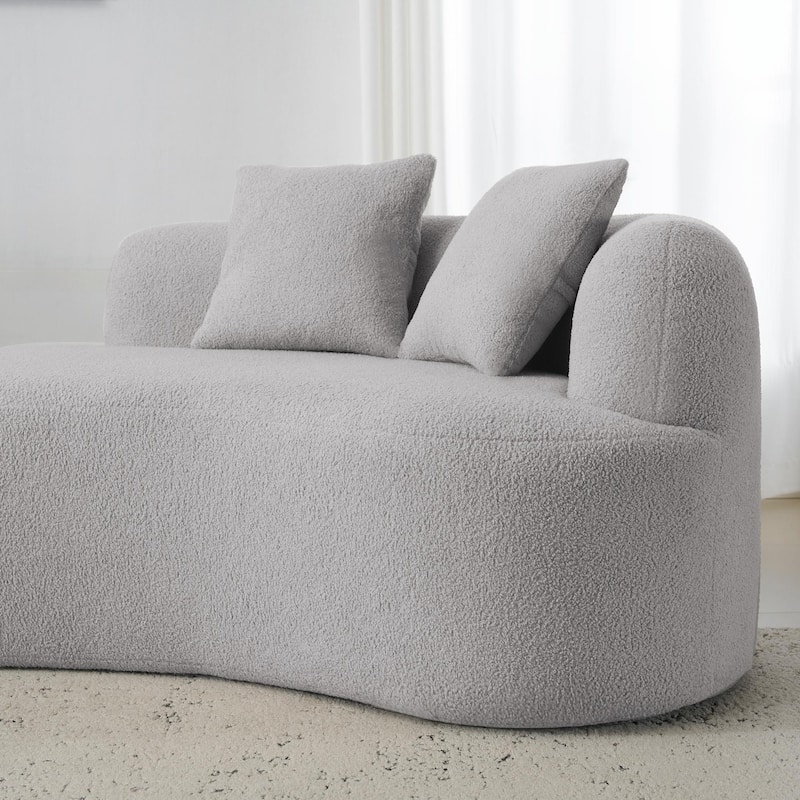Curved Four-Seater Sofa - White Full Compression Sponge with Teddy Velvet Fabric