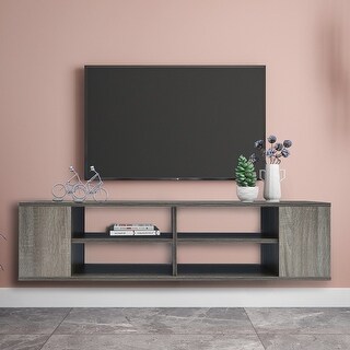 Vintage Wall-Mounted TV Stand with Adjustable Shelf and Cable ...