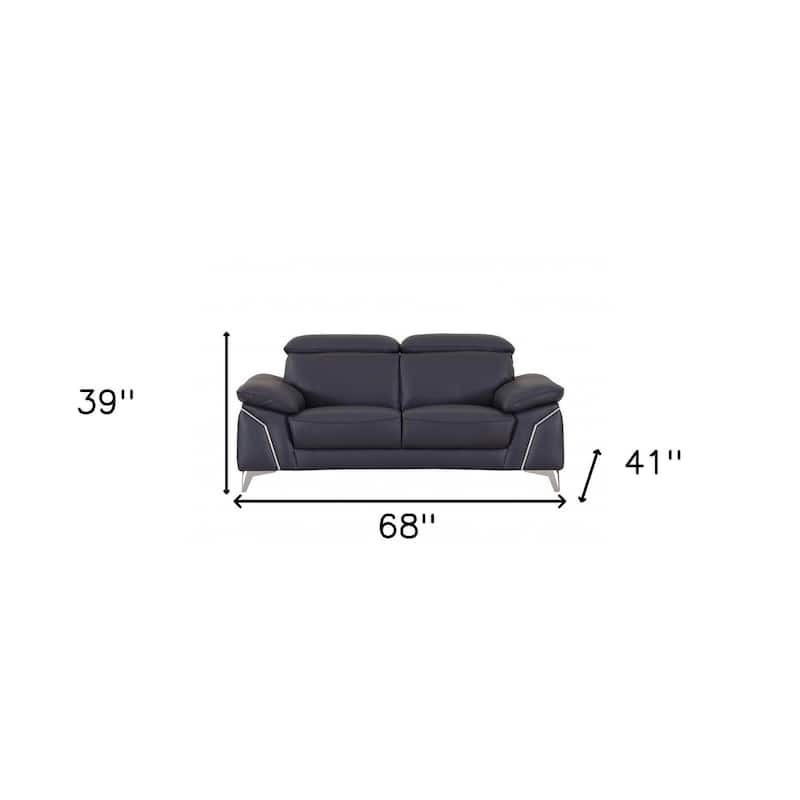 HomeRoots Two Piece Indoor Blue Italian Leather Five Person Seating Set