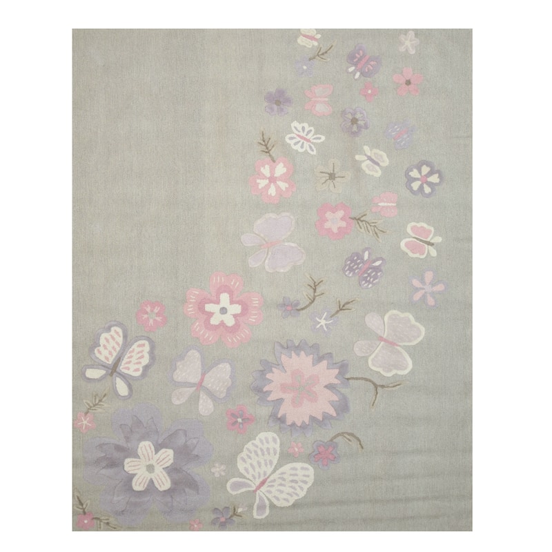 Hand-Tufted Wool Gray Transitional Animal Kid's Butterfly Rug - Whimsical Charm and Cozy Comfort
