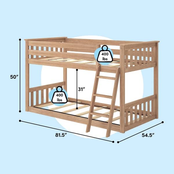 dimension image slide 0 of 6, Max & Lily Twin over Twin Low Bunk Bed with Ladder