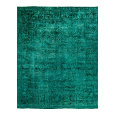 Overton Hand Knotted Wool Vintage Inspired Modern Contemporary Overdyed Green Area Rug - 8' 4" x 10' 6"