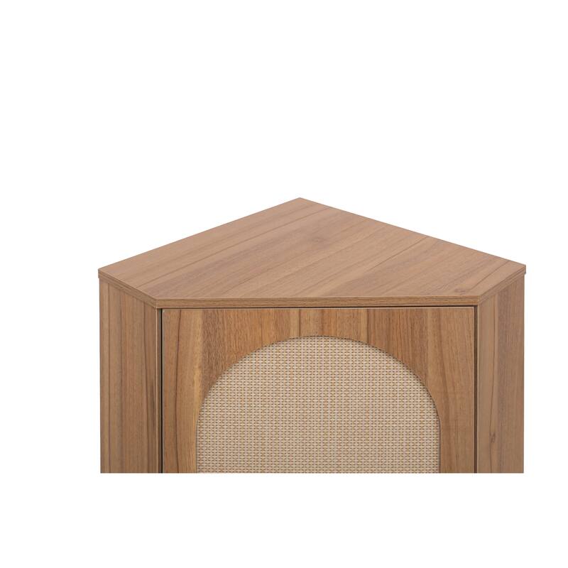 GDFStudio - Modern Rattan Storage Corner Cabinet with Adjustable Shelves