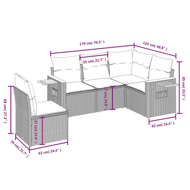vidaXL Patio Sofa Set with Cushions Outdoor Conversation Furniture Poly Rattan