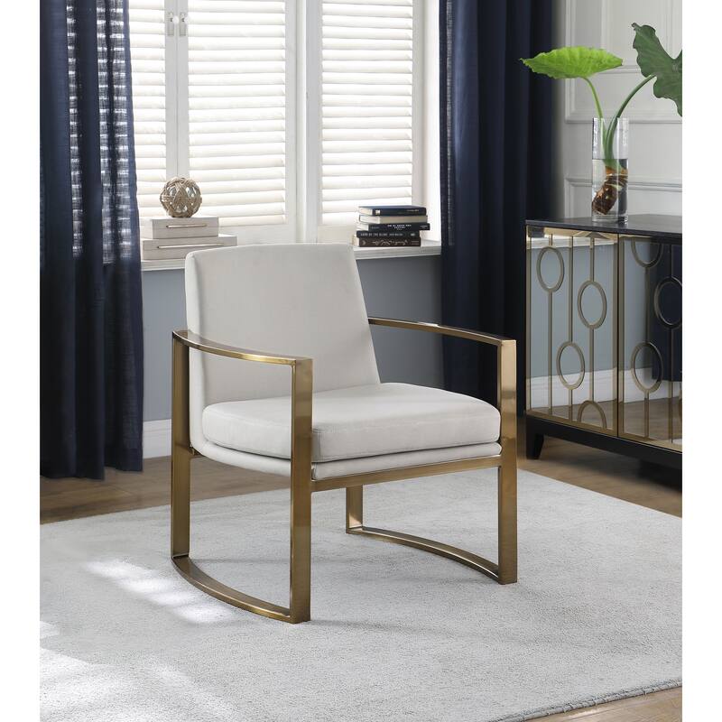 Modern Design living Room Cream Accent Chair with Concave Curved Gold Metal Base