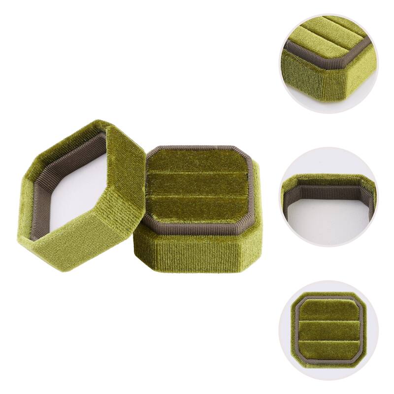 Velvet Ring Box for Proposal, Engagement, Wedding, Ceremony, Double Jewelry Ring Box Storage Ring Holder Box - 5*5*4cm - Green