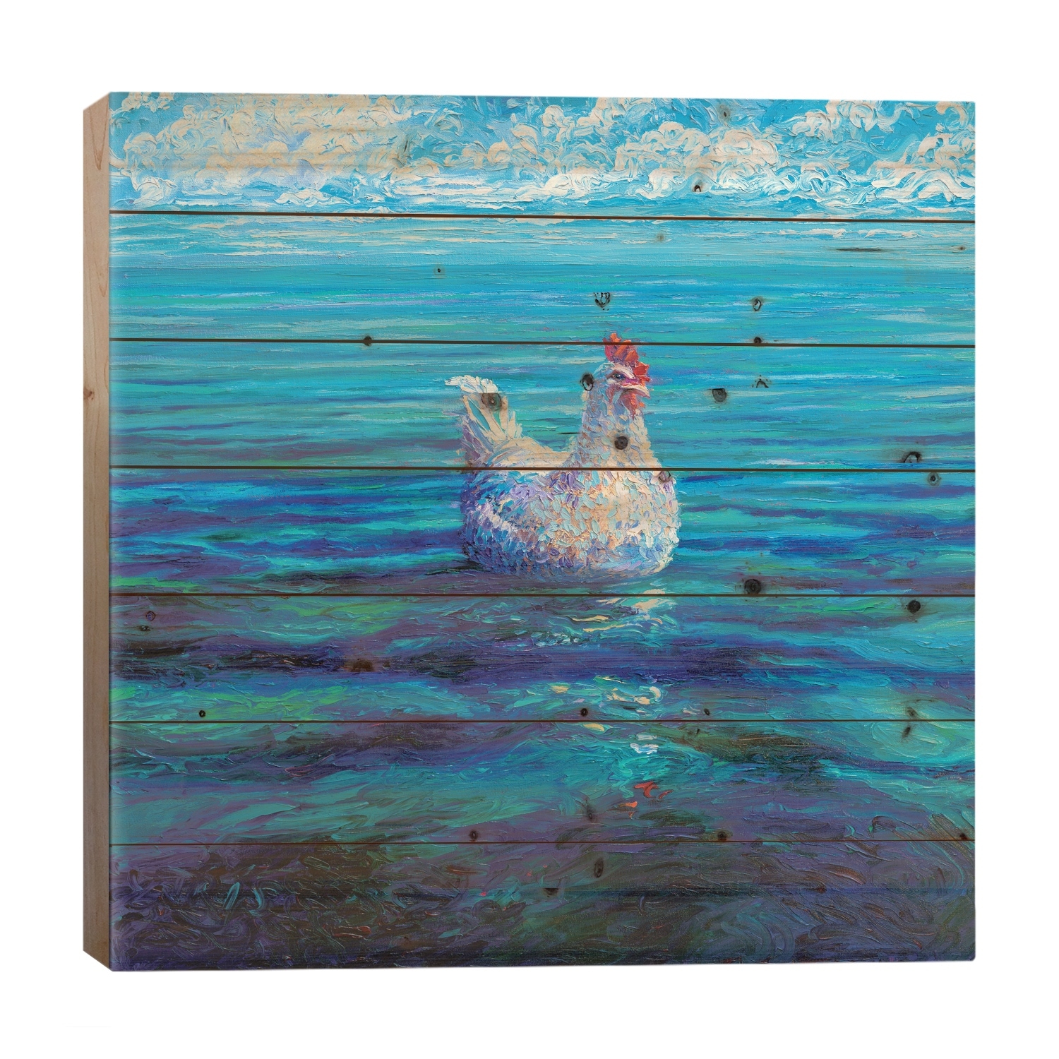 Chicken Of The Sea Print On Wood by Iris Scott - Multi-Color