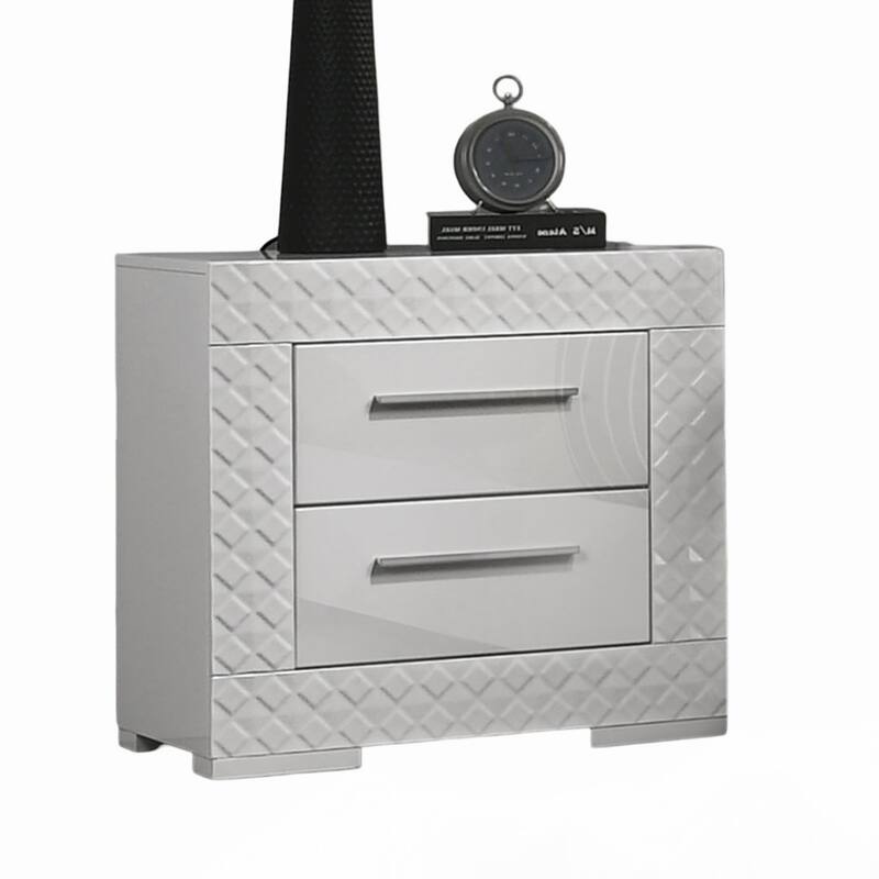 White 1pc Nightstand Metal Side Glide 2-Drawers Bedside Table