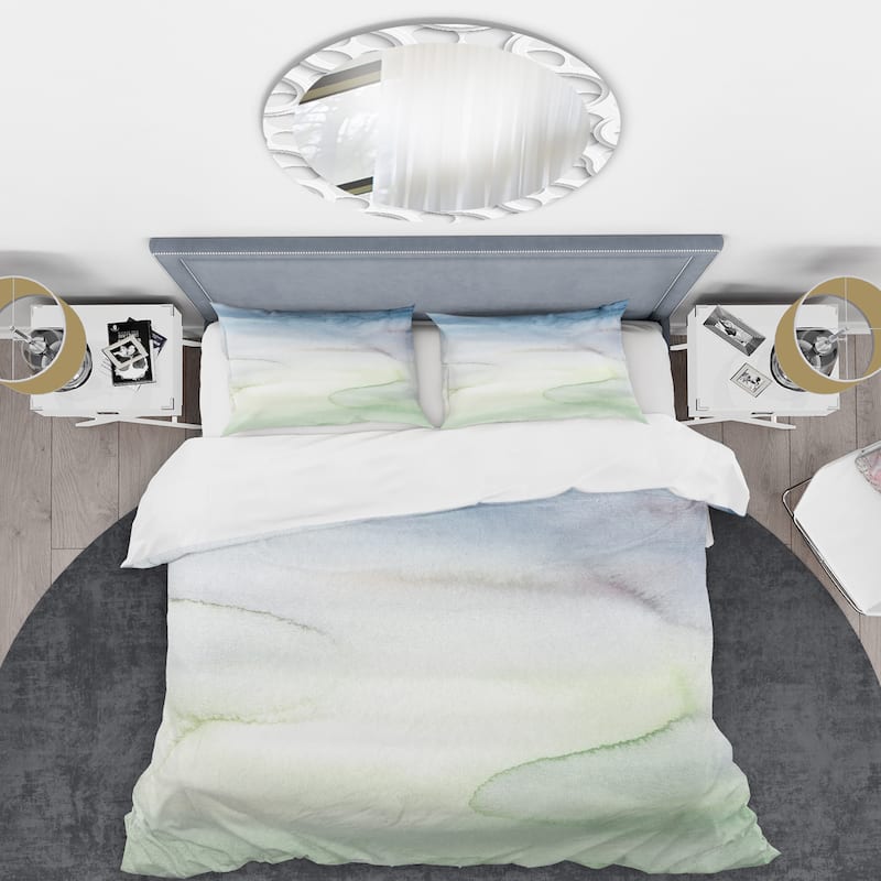 Designart 'Pastel Abstract With Dark Blue Green & White Spots' Modern Duvet Cover Set