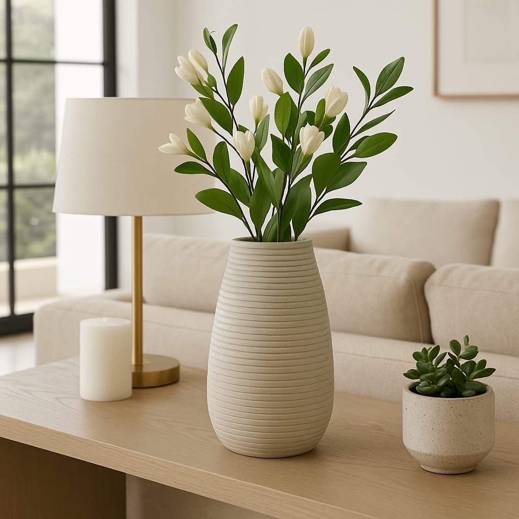 Decorative Ribbed Tall Vase for Home Decor - Minimalist Modern Flower Vase