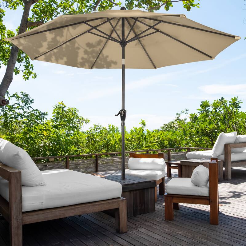 Patio Umbrella with Auto Tilt - 10FT Easy Crank Outdoor Umbrella with Vented Canopy by Pure Garden (Sand)