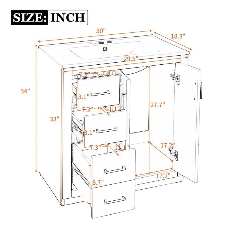 30" Bathroom Vanity with Ceramic Sink
