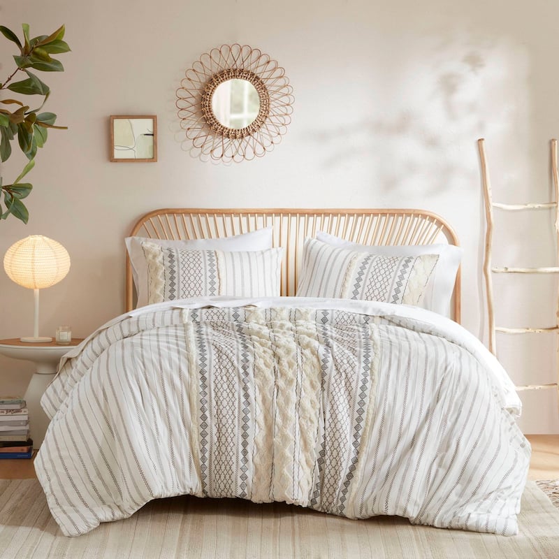 INK+IVY Imani Cotton Printed Duvet Cover Set with Chenille