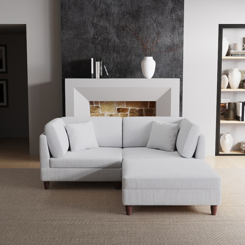 Corduroy Modular Sectional Sofa Set With Ottoman