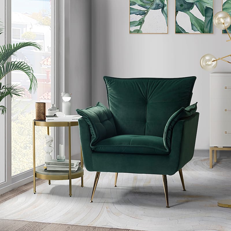 1ida Modern Velvet Tufted Padded Cushion Armchair with Golden Metal Legs by HULALA HOME - GREEN