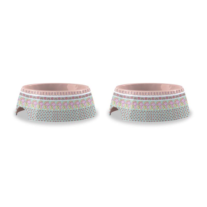 Abode Homewares Flower Fields Melamine Pet Bowl - Extra Small - 1 Cup - Pink Multicolor - Set of 2 - Pink Multicolor