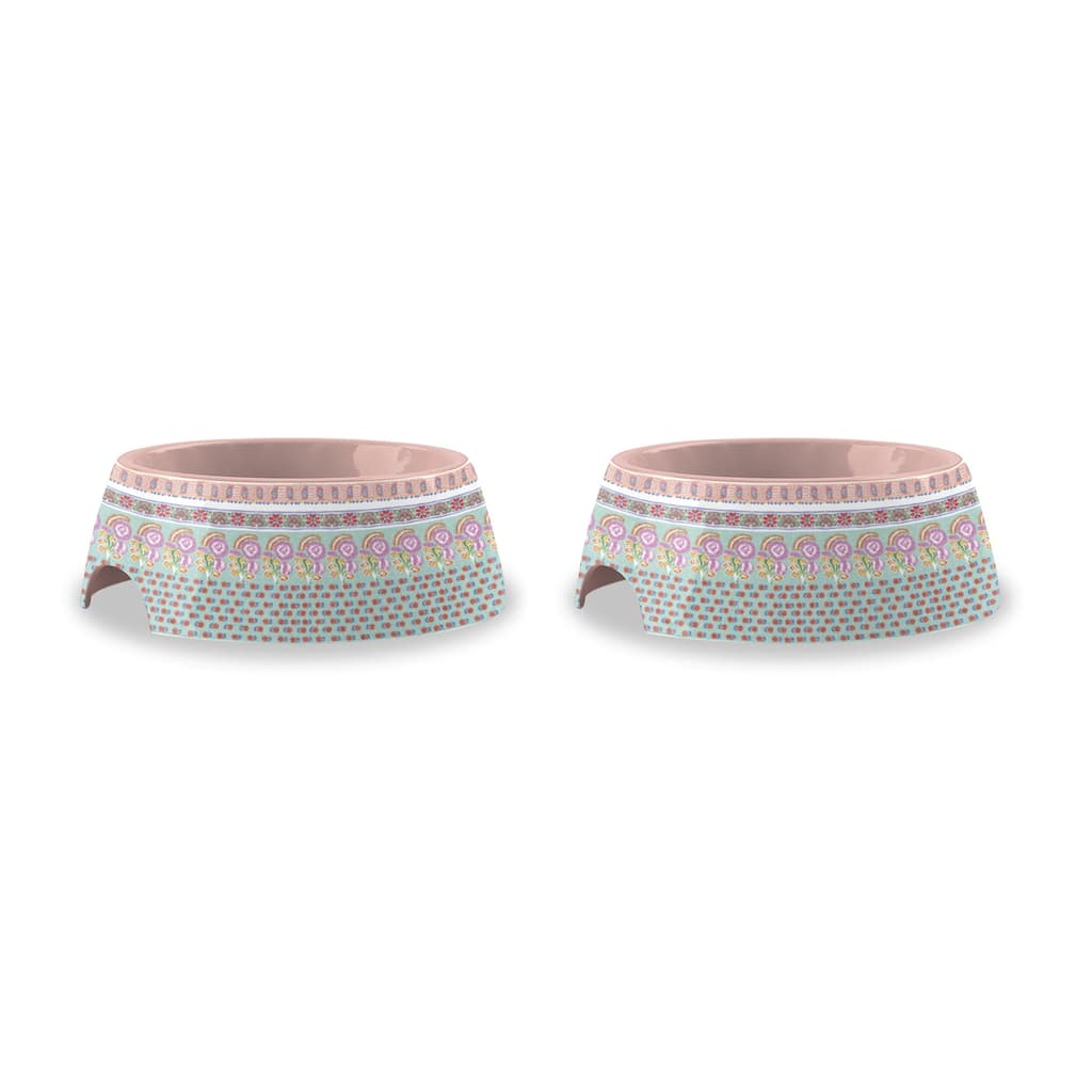 Abode Homewares Flower Fields Melamine Pet Bowl - Extra Small - 1 Cup - Pink Multicolor - Set of 2
