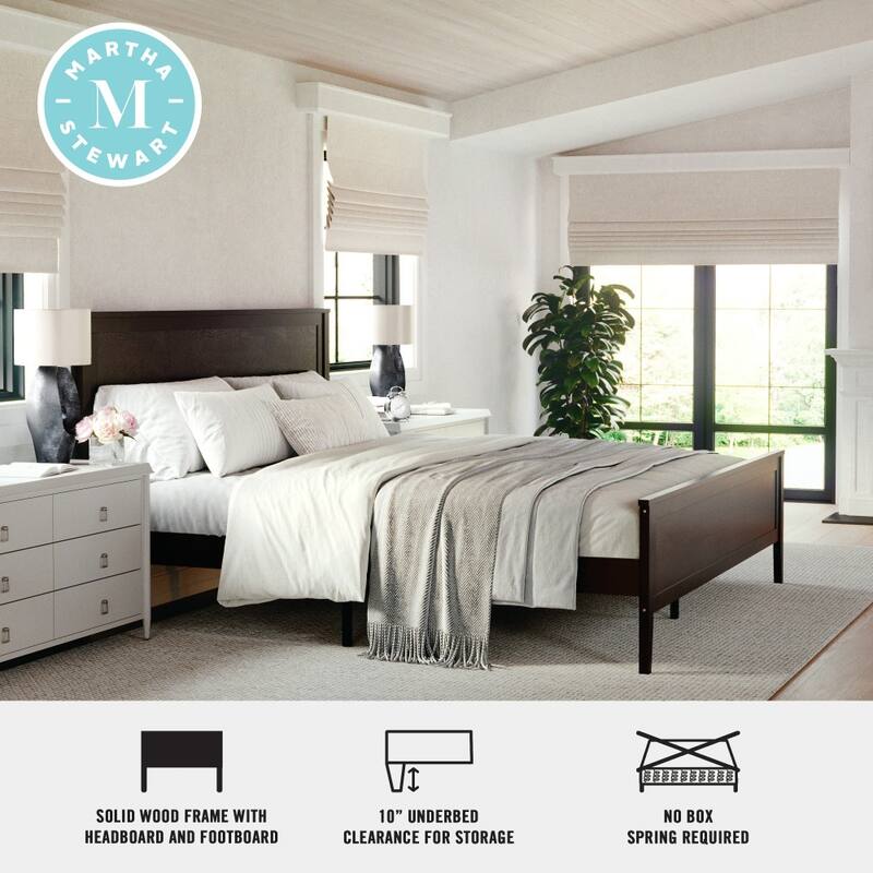 Martha Stewart Wooden Platform Bed with Headboard and Footboard