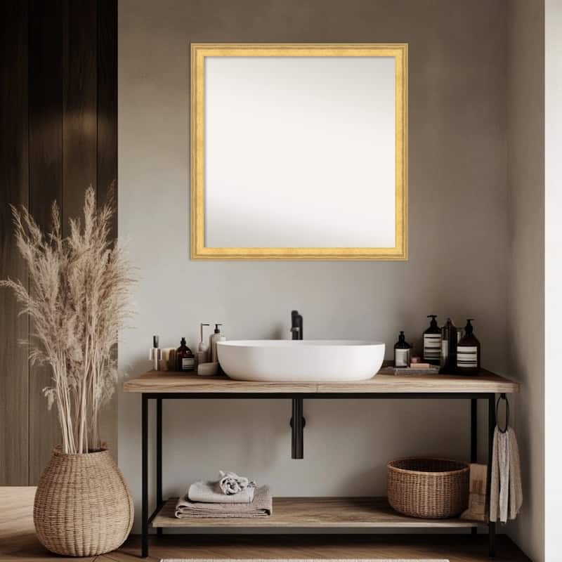 Owen Gold Non-Beveled Wood Framed Bathroom Vanity Wall Mirror - Owen Gold