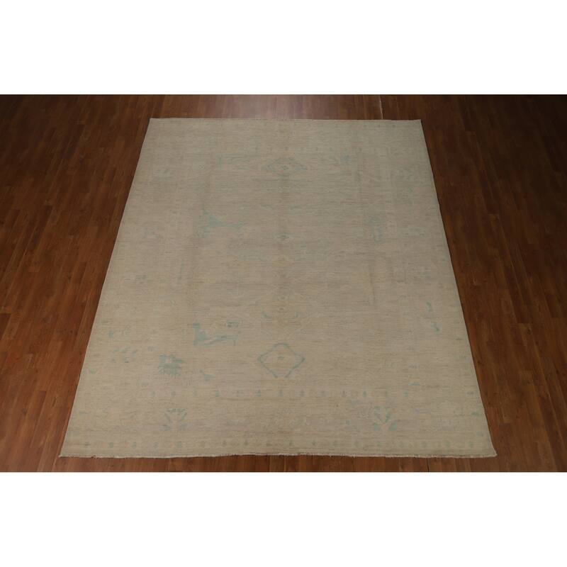 Vegetable Dye Oushak Turkish Area Rug Bedroom Handmade Wool Carpet - 8'4"x 9'10"
