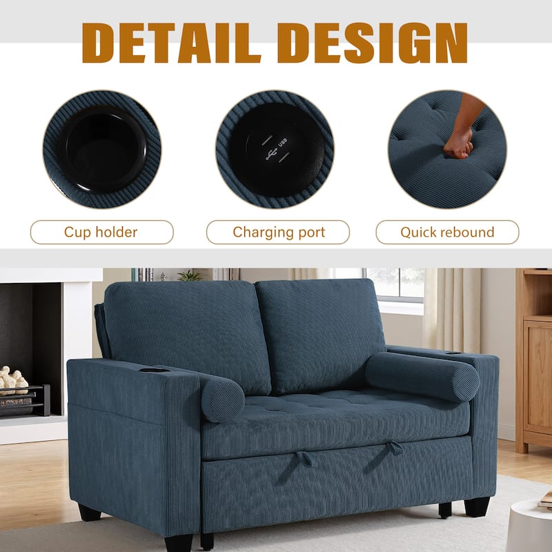 Corduroy Pull-Out Chair Bed Adjustable Recline Convertible Sleeper Sofa