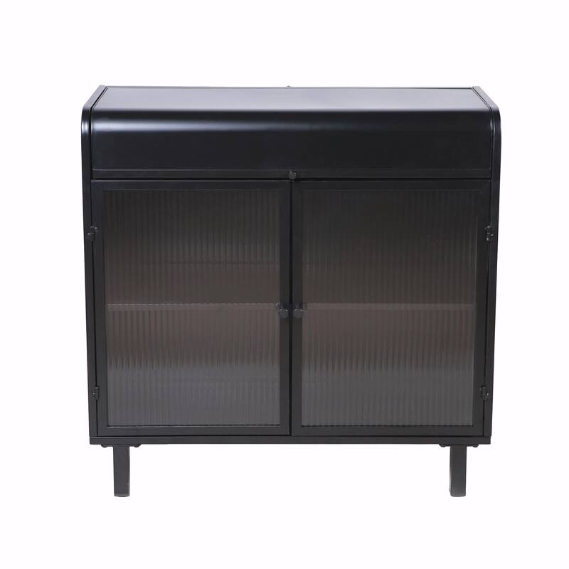 Industrial Glass Storage Cabinet - 2-Tier Shelves, Flip-Top Compartment