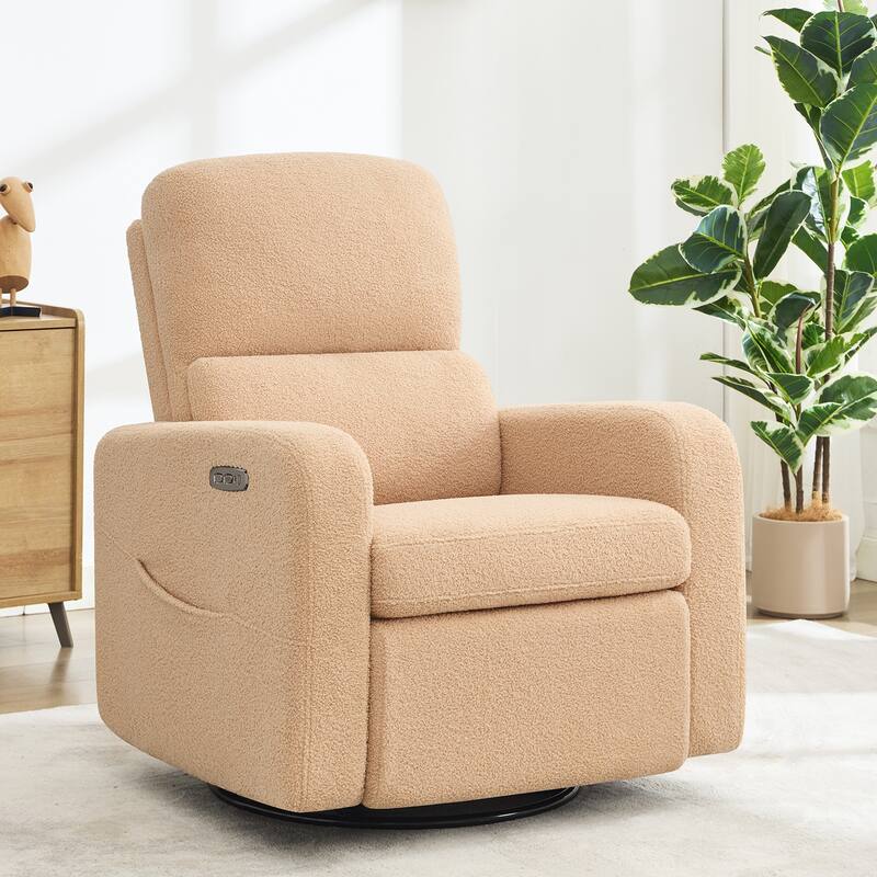 Swivel Power Recliner Chair Teddy Nursery Glider Rocking Recliner