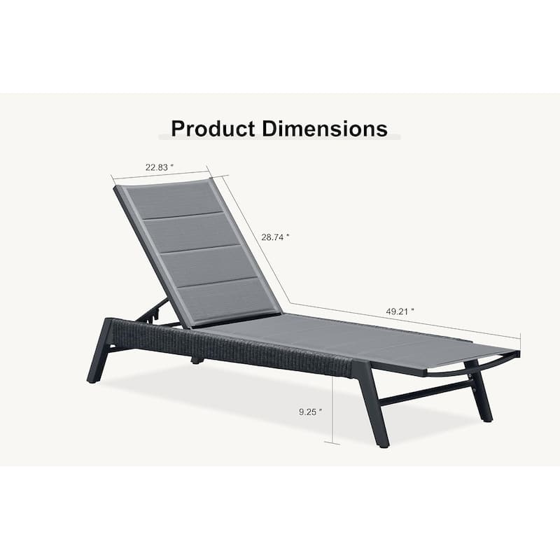 PURPLE LEAF Aluminum Adjustable Chaise Lounge with Cushion, Set of 2, for Poolside Sunbathing, Shale Color