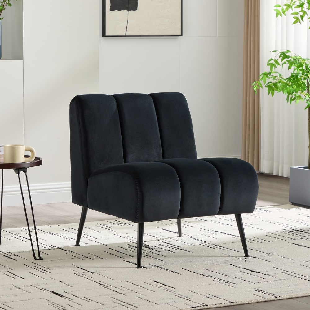 24.4"W Accent Chair,Upholstered Armless Chair with Metal Legs