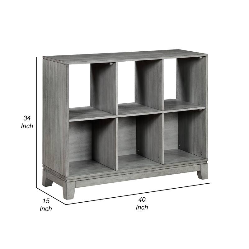 Thiem Cubby Bookcase, 6 Cube Style Shelves, Rustic Gray Veneer 40 Inch