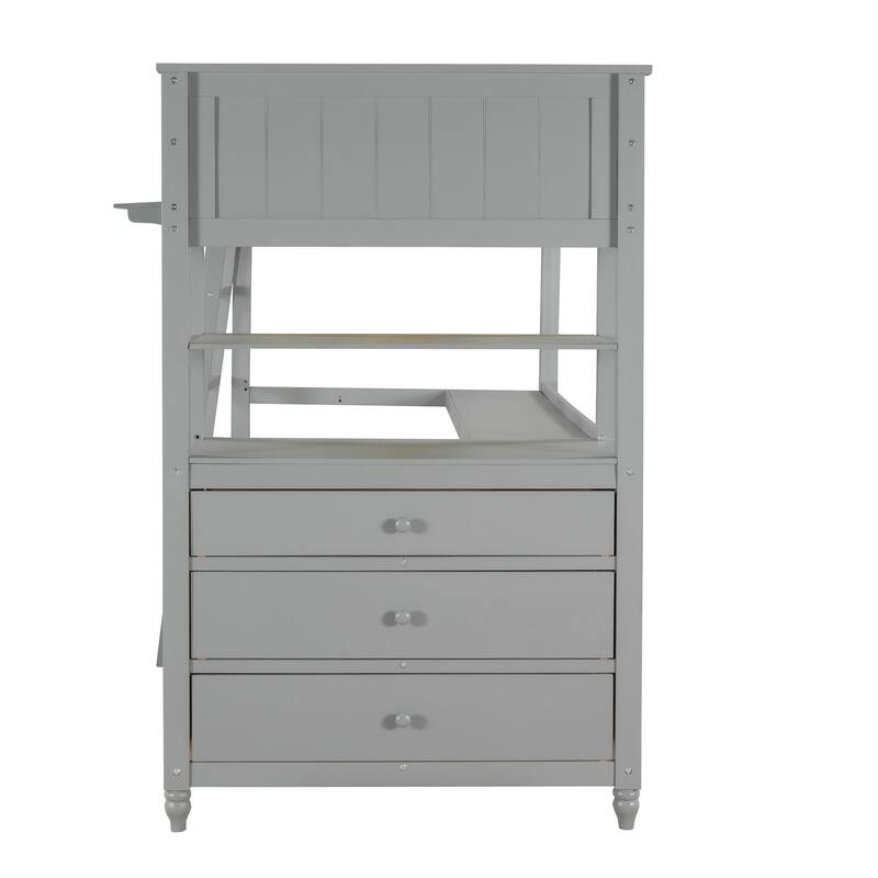 Loft Bed with Desk, Storage Drawers Solid Wood Bed Frame