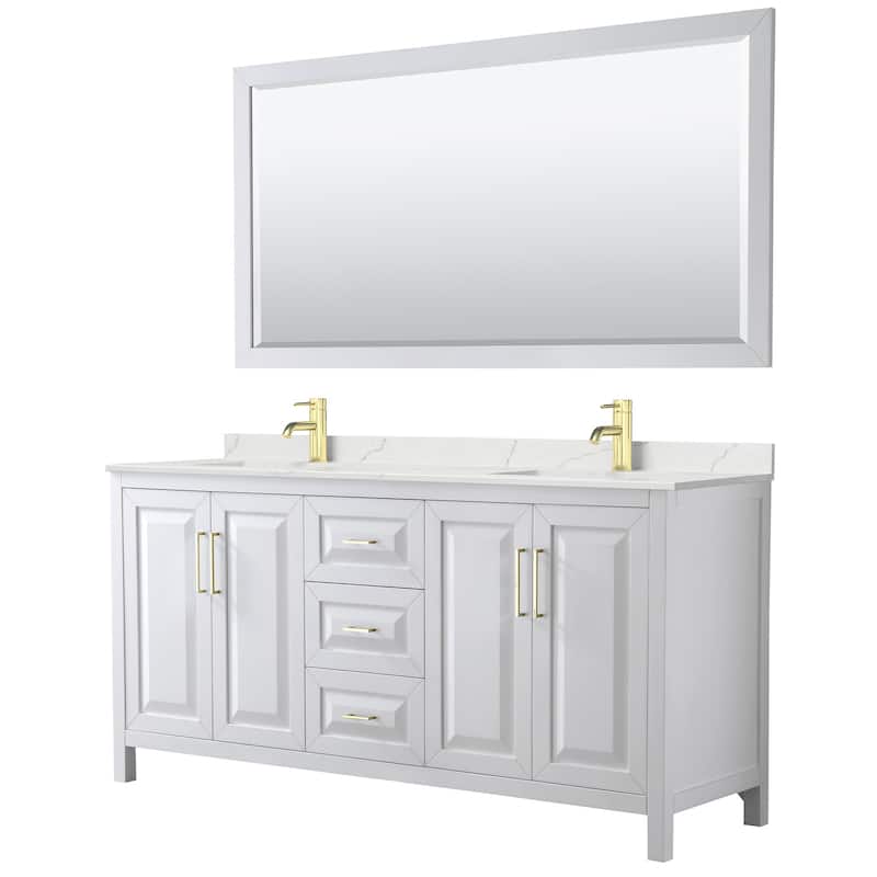 Wyndham Collection WCV252572D-QTZ-UNSM70 Daria 72" Free Standing - White / Giotto Quartz Top / Brushed Gold Hardware