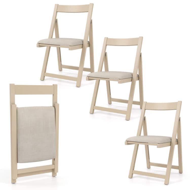 Rubber Wood Dining Chairs Set of 4 with Cushioned Seats Ergonomic Backrest - 22.5" x 19.5" x 34" - Beige